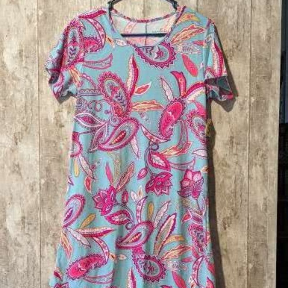 BOBBIE BROOKS PAISLEY WOMEN'S SMALL SHORT SLEEVE T-SHIRT DRESS